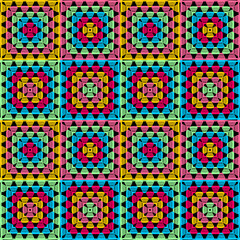 Pattern with crochet granny square with flowers wallpaper handmade decorative art design print	
