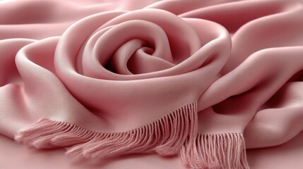 Close-up of a Soft Pink Silk Scarf with Delicate Fringe Detailing