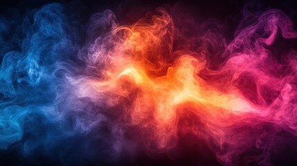 Fototapeta premium Abstract Swirling Smoke in Vibrant Blue, Orange, and Pink Hues, Evoking a Dramatic and Ethereal Atmosphere