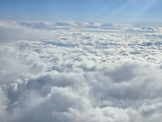 Stunning Aerial View of Clouds and Clear Blue Sky – Scenic Atmosphere, Fluffy White Clouds in the Stratosphere