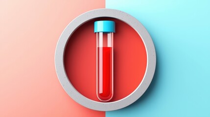Test tube filled with red liquid, set against a pastel background, showcasing medical and laboratory themes.