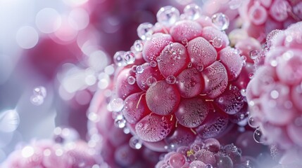 Close-up X-ray of a whole blackberry, white background, beads of water, frosted glass effect, intricate and sharp, macro focus.