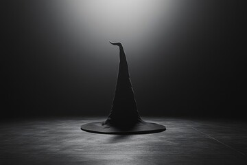 Fototapeta premium A Black Witch's Hat on a Dark Floor