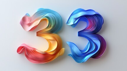 Obraz premium Abstract Colorful Paper 33 Number Design 3D Layered Gradient White Background