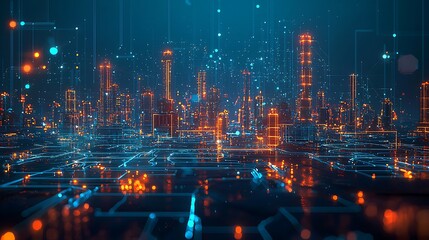 Obraz premium Futuristic Cityscape Connected Network Digital City Abstract Technology 3D Illustratio