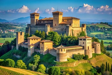 Obraz premium Ancient medieval fortresses in Parma, Montechiarugolo, and Torrechiara