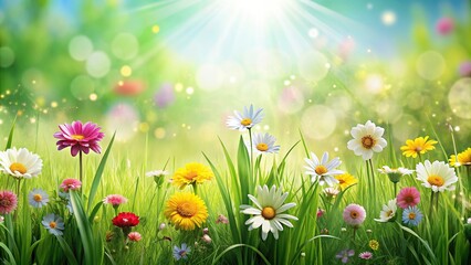 Animated spring background with flowers and grass
