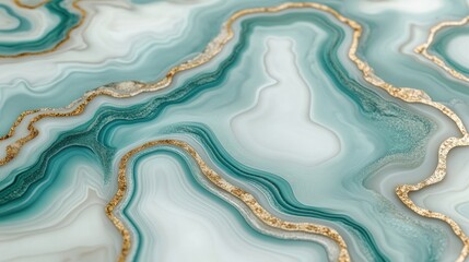 Abstract Swirling Blue and Gold Agate Pattern with Glittering Lines