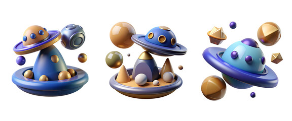 Set of 3D Alien Artifacts, Isolated Objects Featuring Futuristic Designs