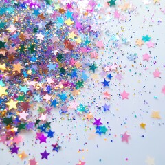 Colorful star-shaped glitter on a white background, perfect for crafts, celebrations, and adding sparkle to various projects.