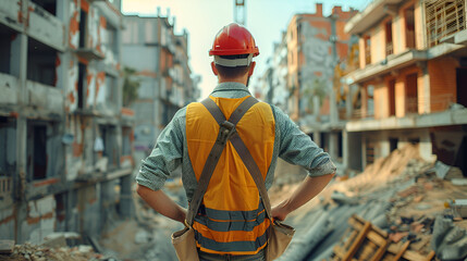 Obraz premium At a construction site, a construction worker or foreman