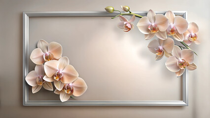 thin silver frame with delicate pale peach orchids in the lower right corner