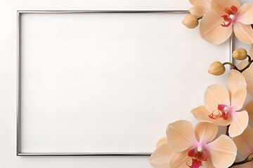 thin silver frame with delicate pale peach orchids in the lower right corner