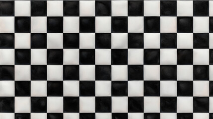 Fototapeta premium classic black and white checkerboard pattern, featuring alternating squares that create striking visual effect. This design is often used in various contexts, from flooring to art