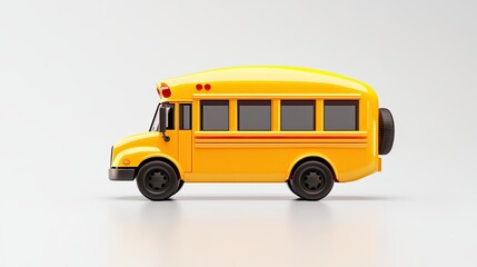 A bright yellow school bus isolated against a light background, with clean shadows and reflections for a professional and polished look.
