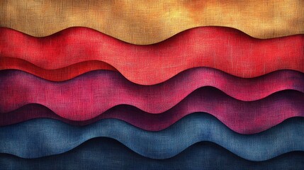 Abstract Wavy Pattern of Vibrant Colors and Textures in a Multi-Layered Design