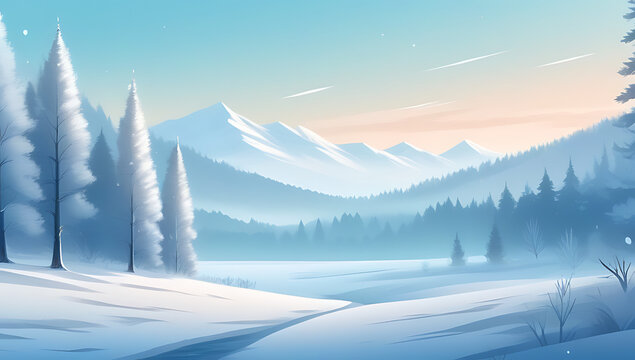 snowy winter landscape frosty air forest distance creating peaceful backdrop