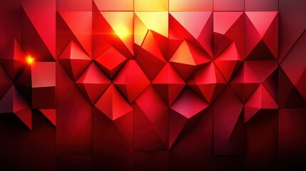 Fototapeta premium Abstract Red Geometric Wall with Glowing Lights
