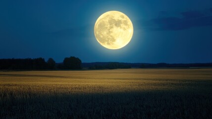 Full moon over a serene golden field.