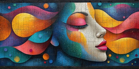 Obraz premium Abstract Mural Depicting a Woman with Flowing Hair and Vibrant Colors