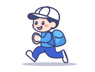 Obraz premium A cute cartoon delivery person running. Simple lines and isolated on a white background. 