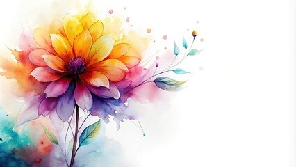 Fototapeta premium Asymmetrical abstract flower ink painting on white background