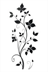 Elegant Floral Design in Black and White Vector Art with Delicate Leaves and Flowers for Decorative Projects