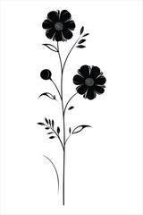 Minimalist Black and White Floral Design with Delicate Flowers and Stems in Elegant Vector Art
