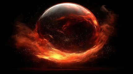 Abstract Sphere of Blazing Energy Surrounded by Embers and Smoke