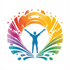 Colorful Human Figure with Abstract Rainbow Design in Dynamic Vector Art for Wellness and Creativity