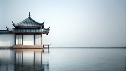Fototapeta premium asymmetrical Chinese scene with minimalist background