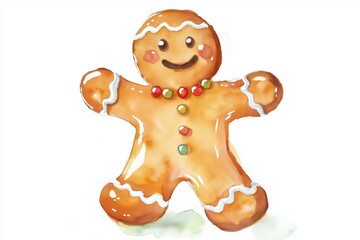 Obraz premium Watercolor gingerbread man with icing decorations
