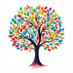 A beautiful and vibrant tree illustration with multicolored leaves, perfect for nature, environmental, and artistic projects