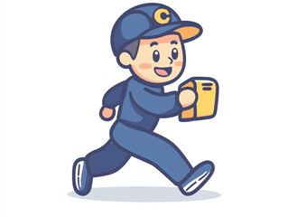 A cute cartoon delivery person running. Simple lines and isolated on a white background. 