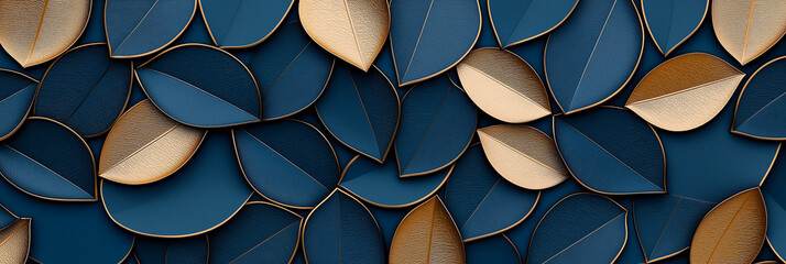 Fototapeta premium stunning abstract design featuring seamless pattern of blue and gold leaves, creating rich and elegant visual experience. interplay of colors and textures adds depth and sophistication
