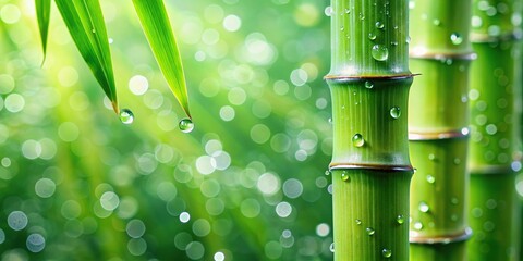 Asymmetrical macro shot of bamboo tree with water droplets