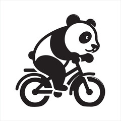 panda riding a bicycle silhouette on white background
