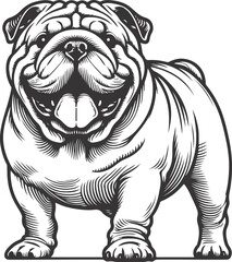 Line art French bulldog illustration. Ink style, cute animal for print Vector linear silhouette.