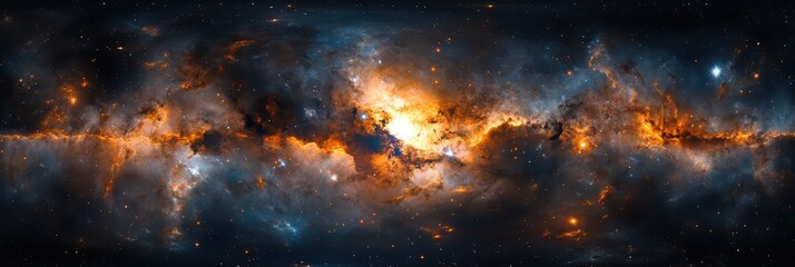 360 degree space nebula panorama, equirectangular projection, environment map. Fantasy Scenery.