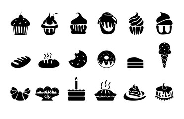 dessert bakery pastry cake bread croissant icon set