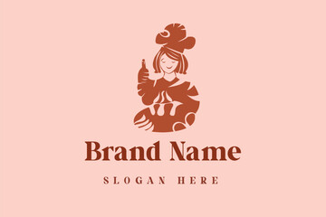 female chef bakery logo