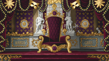 Fototapeta premium Mardi Gras throne with gold accents and royal decorations