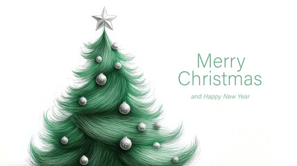 Obraz premium Vintage artistic christmas tree with silver star and ornaments for elegant holiday greetings card design