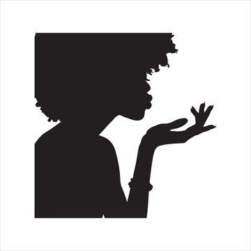 recommend clip art: Black Pretty girl sending air kiss silhouette on white background
                    