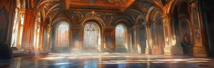 Obraz premium Majestic Palace Hall Interior. Fantasy Backdrop. Fantasy Scenery.