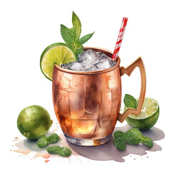 Watercolor illustration of alcohole drink isolated on transparent background