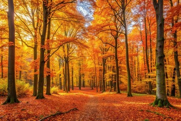 Fototapeta premium Autumn forest scenery with orange and yellow leaves
