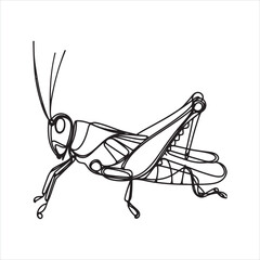 single one line grasshopper silhouette on white background
