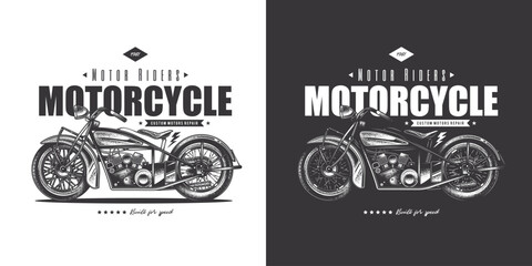 T-shirt or poster design with an illustration of an old motorcycle. Original vector illustration in vintage style.