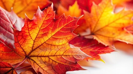 Fototapeta premium Autumn leaves background in red and orange colors, extreme close-up